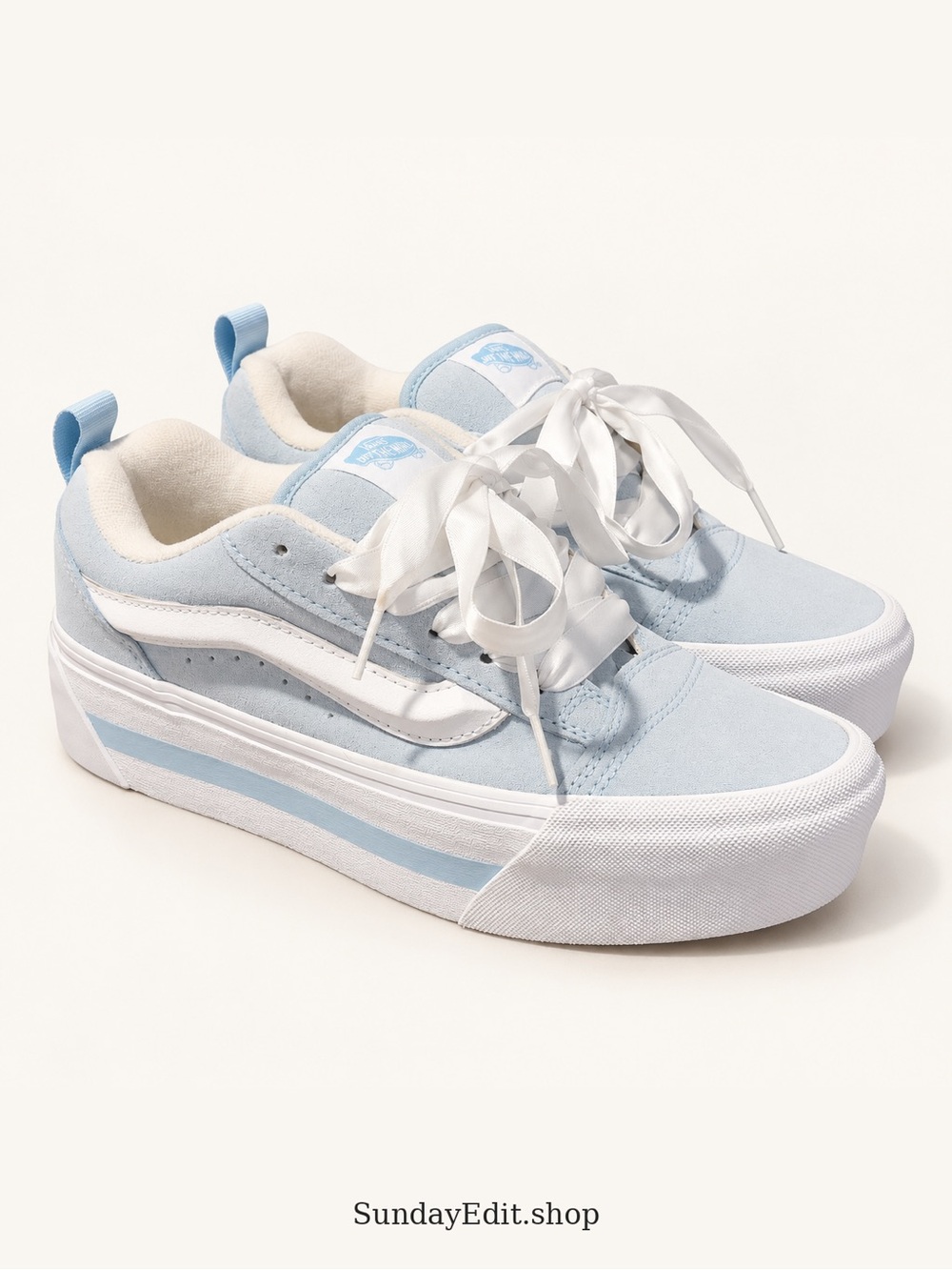 Vans Sky Blue Old Skool Platform Sneakers with White Stripe | Size 7.5